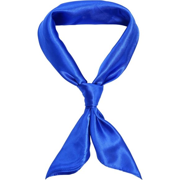 Women Blue Chiffon Square Ribbon Neck Scarf Satin Handkerchief For Halloween - Picture 7 of 7
